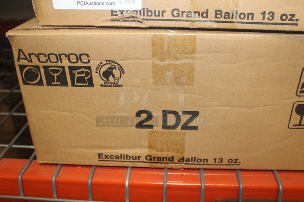 NEW IN BOX! 3 Boxes (24 Count Each) Arcoroc 13oz Excalibur Grand Ballon Wine Glasses. 72X Your Bid!  - Image 2 of 2