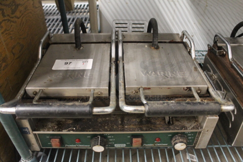 Waring WPG300 Stainless Steel Commercial Countertop Double Panini Press. 240 Volts, 1 Phase. 