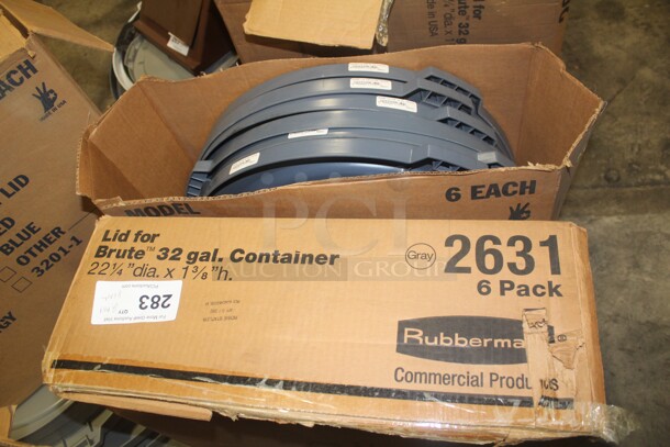 NEW IN BOX! 2 Boxes (6 Count Each) Rubbermaid 32 Gallon Trash Can Lids. 12X Your Bid!  - Image 2 of 2