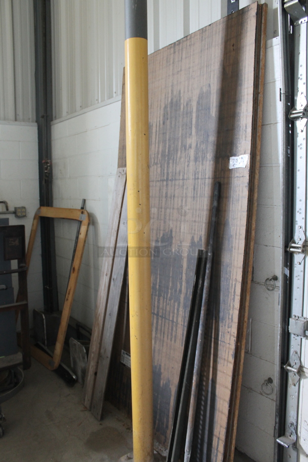 ALL ONE MONEKY! Lot of Various Items Including Metal Pieces and Wooden Frame. BUYER MUST REMOVE. - Image 1 of 5