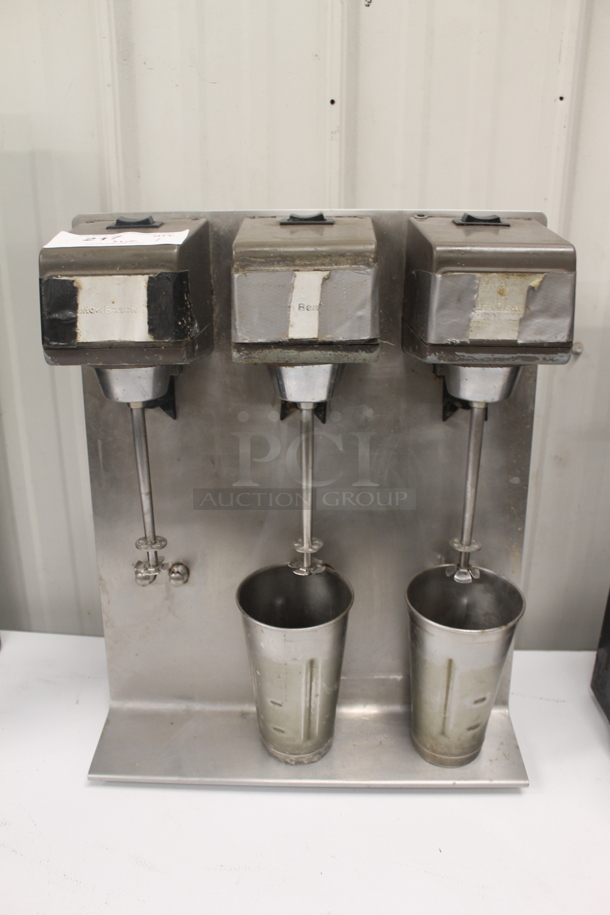 Scovill 950 Commercial Stainless Steel Electric Countertop Milkshake Mixer With 3 Mixers And Includes 2 Steel Cups. 120V. Tested and Working!
