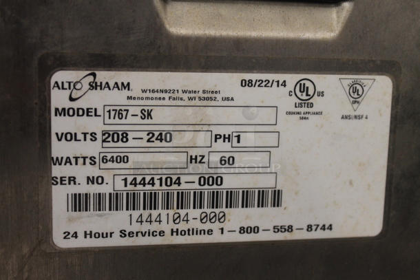 2014 Alto Shaam 1767-SK Stainless Steel Commercial Cook N Hold Cabinet on Commercial Casters. 208-240 Volts, 1 Phase. - Image 9 of 9