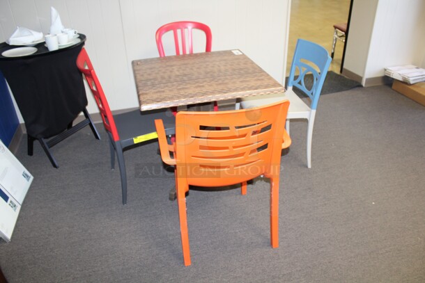 ALL ONE MONEY! Table (31x31x29) And 4 Chairs. Table Top Is Simulated Plastic Basket Weave  - Image 2 of 2
