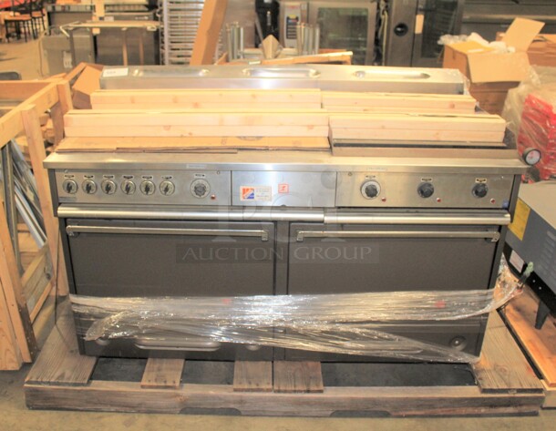 GREAT FIND! Electric Commercial Stainless Steel 6 Burner Range With Griddle And Two Full Size Ovens. 60x31.5x43. 208V/60Hz. 3 Phase Working When Pulled! 