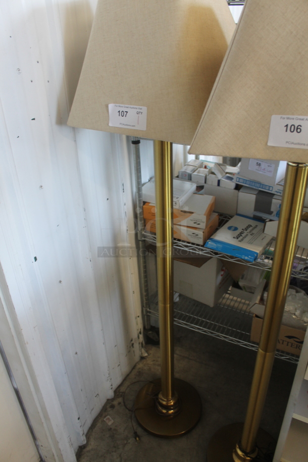 Gold Finish Metal Floor Style Lamp w/ Lamp Shade. - Image 3 of 3
