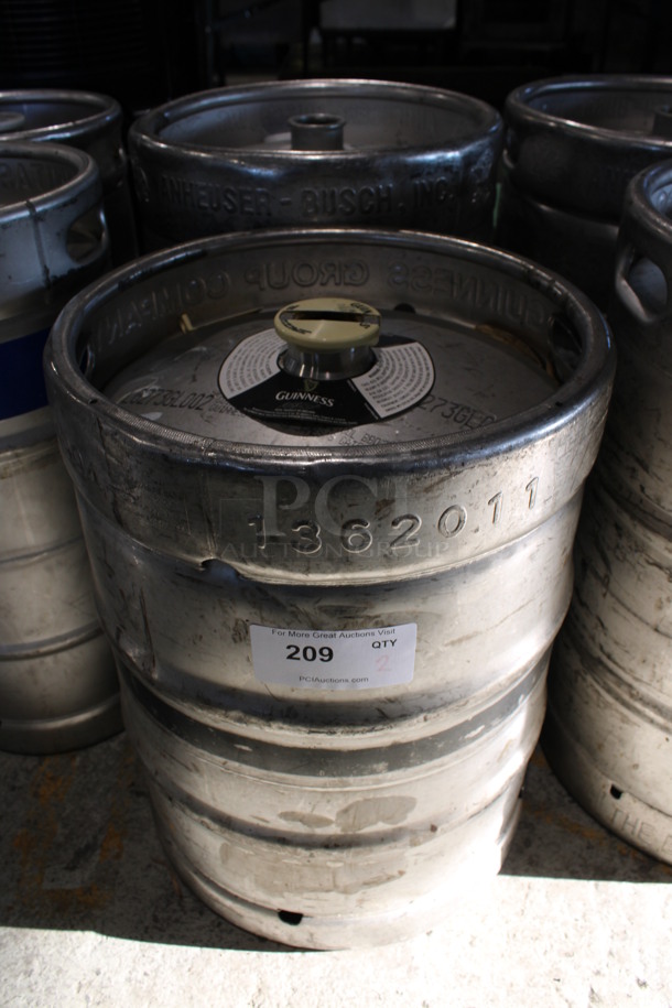 2 Metal Half Barrel Beer Kegs. 16x16x23, 16x16x21. 2 Times Your Bid!