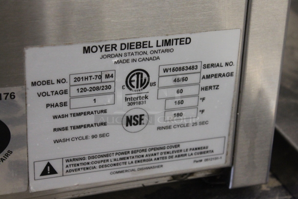 Moyer Diebel 201HT-70 Stainless Steel Commercial Undercounter Dishwasher. 120/208-230 Volts, 1 Phase.  - Image 5 of 6