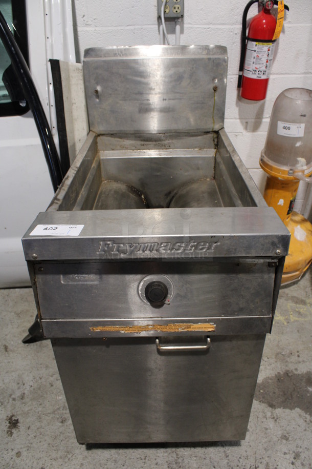 Frymaster Stainless Steel Commercial Gas Powered Deep Fat Fryer. Missing 2 Legs. 21x40x43