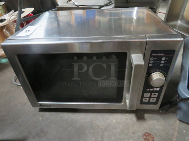 One Stainless Steel Amana Commercial Microwave. 22X20X14