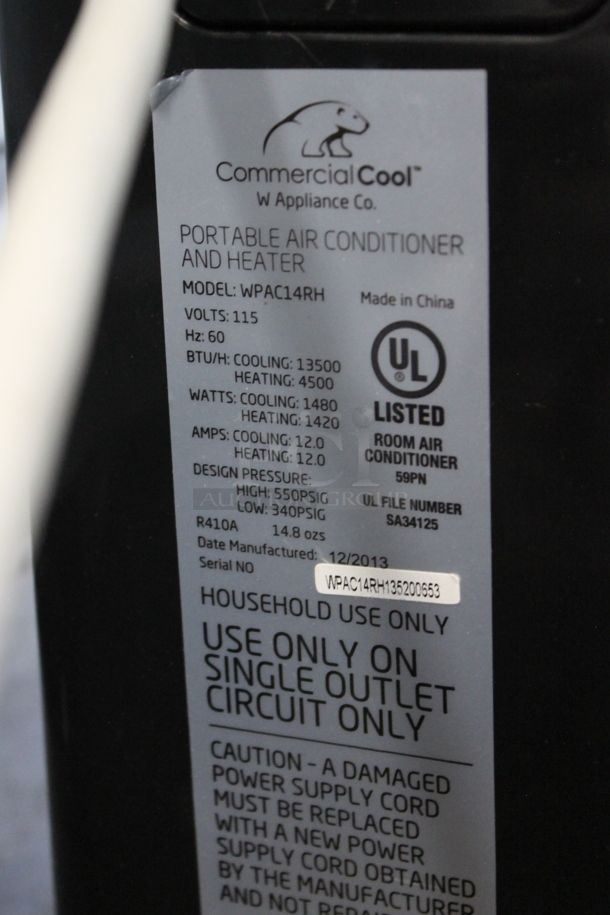 BRAND NEW SCRATCH AND DENT! Commercial Cool WPAC14R 13,500 BTU Portable 3-In-1 Air Conditioner / Dehumidifier / Fan. 115 Volts, 1 Phase. Tested and Working! - Image 4 of 5