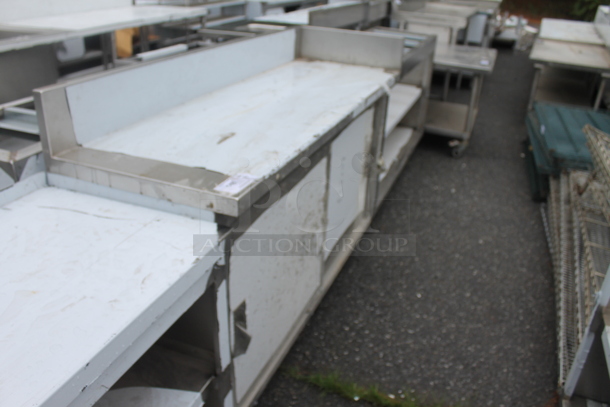 BRAND NEW SCRATCH AND DENT! Stainless Steel Commercial Table w/ 2 Doors, Back Splash and Under Shelf. - Image 2 of 5