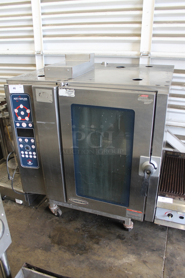 Alto Shaam 10.10ESG Stainless Steel Commercial Natural Gas Powered Combi Convection Oven on Commercial Casters. 68,000 BTU. 