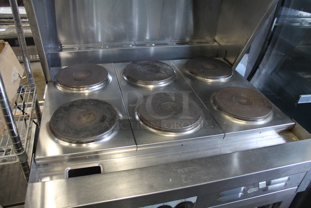 DO36L-208VT Stainless Steel Commercial Electric Powered 6 Burner Hot Plate Range w/ Oven and Over Shelf. 208 Volts.  - Image 3 of 7