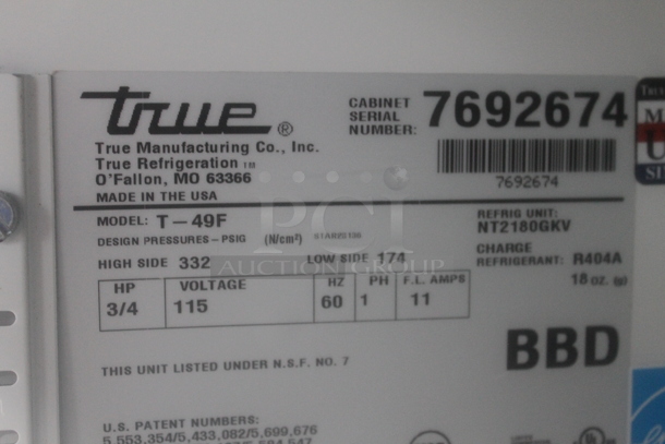 2013 True T-49F ENERGY STAR Stainless Steel Commercial Two Door Reach In Freezer w/ Poly Coated Racks. 115 Volts, 1 Phase. Tested and Working! - Image 5 of 5