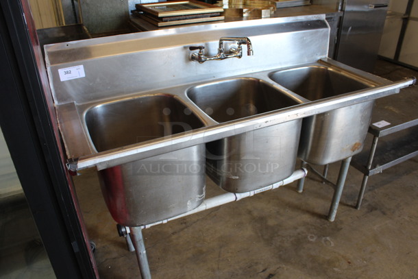 Stainless Steel Commercial 3 Bay Sink w/ Faucet and Handles. 60x24x42.5. Bays 16x20x13 - Image 2 of 5