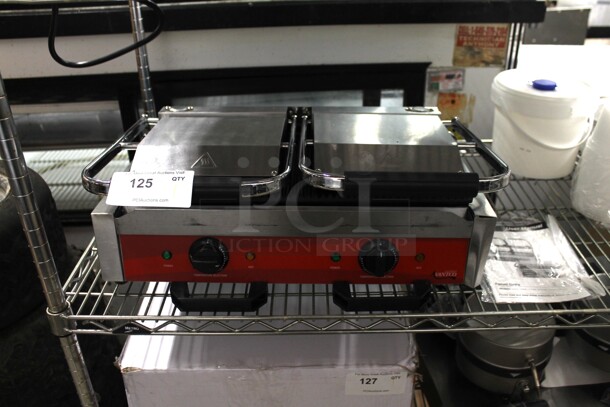 BRAND NEW SCRATCH AND DENT! 2022 Avantco 177P84 Stainless Steel Commercial Countertop Electric Powered Double Panini Press. 120 Volts, 1 Phase. Tested and Working! - Image 1 of 6