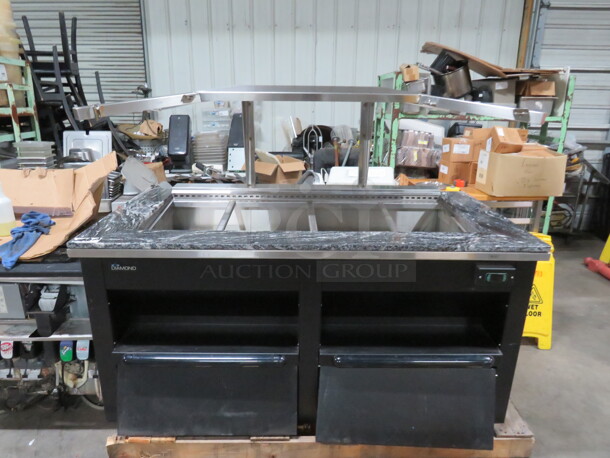 One NEW Diamond Stainless Steel Commercial Buffet Station With Sneeze Guard Frame, No Glass. 120 Volt. No Power Cord. Black/White Granite Top. 65X32.5X51.5.