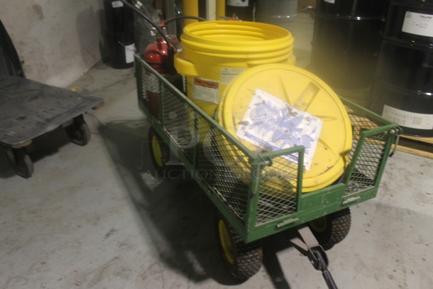 Green Metal Mesh Wagon w/ Contents Including Poly Bin and Fire Extinguishers. Buyer Must Pick Up - We Will Not Ship This Item - Image 3 of 5