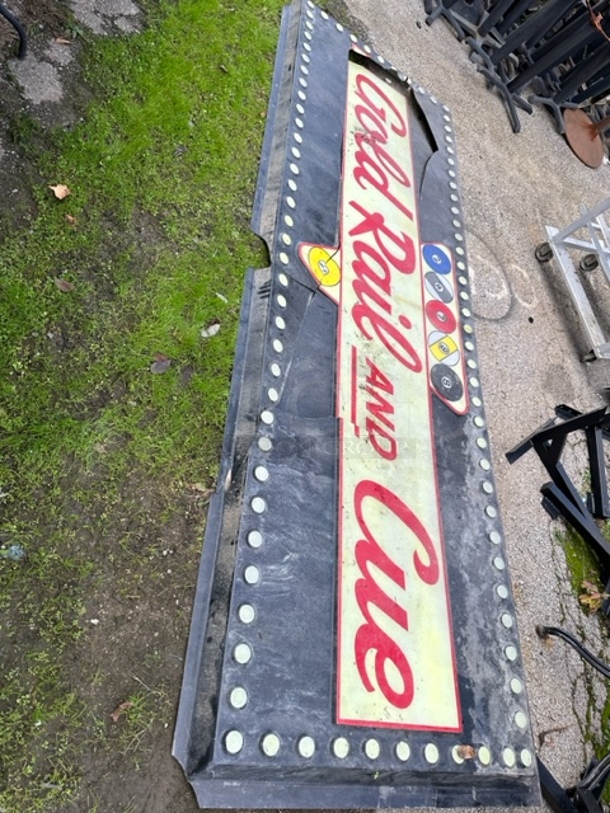One VINTAGE Gold Rail And Cue Sign. 143.5X49