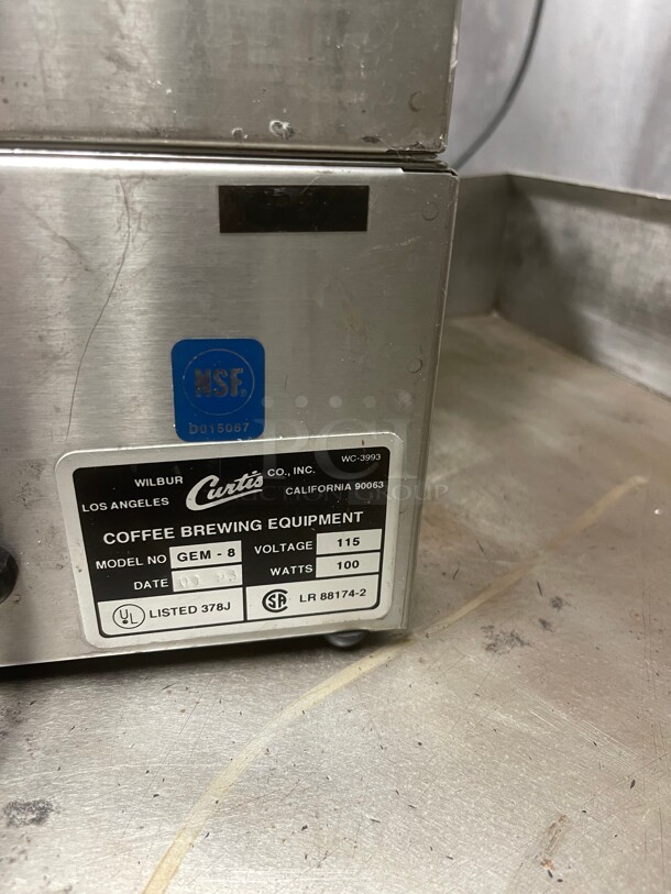 Working! Curtis GEM-3/GEM-8  1.5 Gallon Satellite Commercial Coffee Server With Warmer Stand NSF 115 Volt Tested and Working! - Image 5 of 10