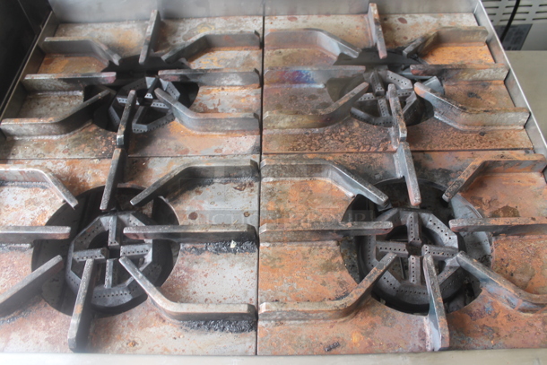 Stainless Steel Commercial Natural Gas Powered 4 Burner Range w/ Oven, 2 Tier Over Shelf and Back Splash. - Image 3 of 6