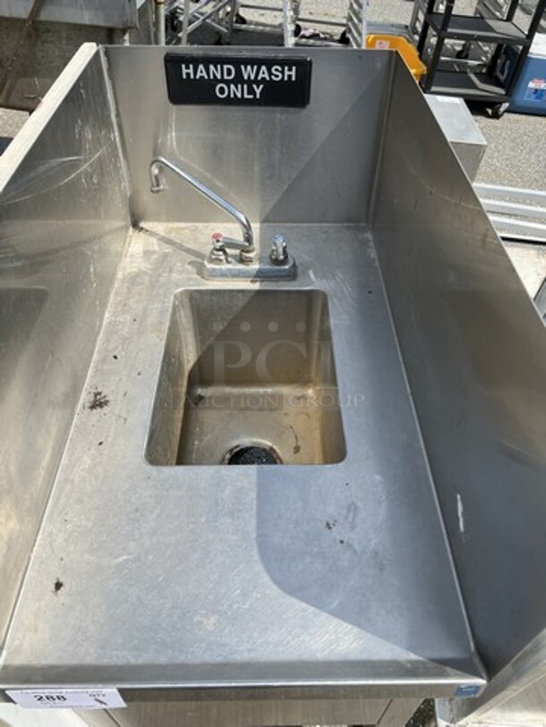 Stainless Steel Single Bay Sink w/ Side Splash Guards, Faucet and Handles. 19x32x46. Bays 10x14x10 - Image 4 of 5