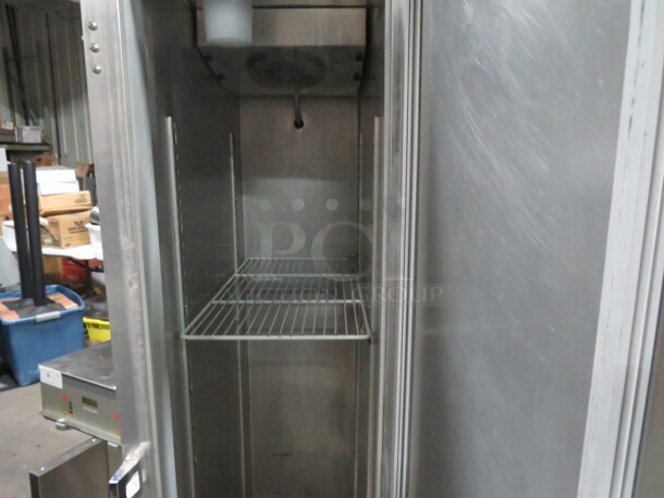 One Stainless Steel 1 Door Continental Refrigerator With 1 Rack On Casters. WORKING Model# 1RSE. 115 Volt. 18X36X80 - Image 3 of 4