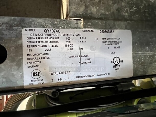 Manitowoc Model QY1074C Stainless Steel Commercial Ice Machine Head. 115 Volts, 1 Phase. 30x25x30 - Image 5 of 5