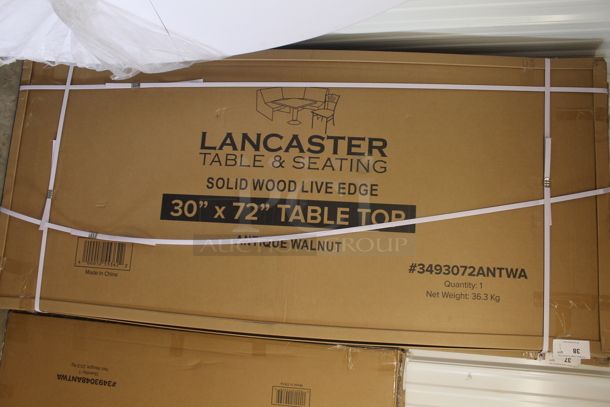 BRAND NEW SCRATCH AND DENT! Lancaster Table & Seating 3493072ANTWA 30" x 72" Solid Wood Live Edge Table Top with Antique Walnut Finish - Image 2 of 6