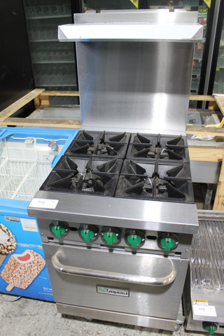 BRAND NEW! 2021 Supera PR4-N Stainless Steel Commercial Natural Gas Powered 4 Burner Range w/ Oven, Over Shelf and Back Splash. 150,000 BTU. 