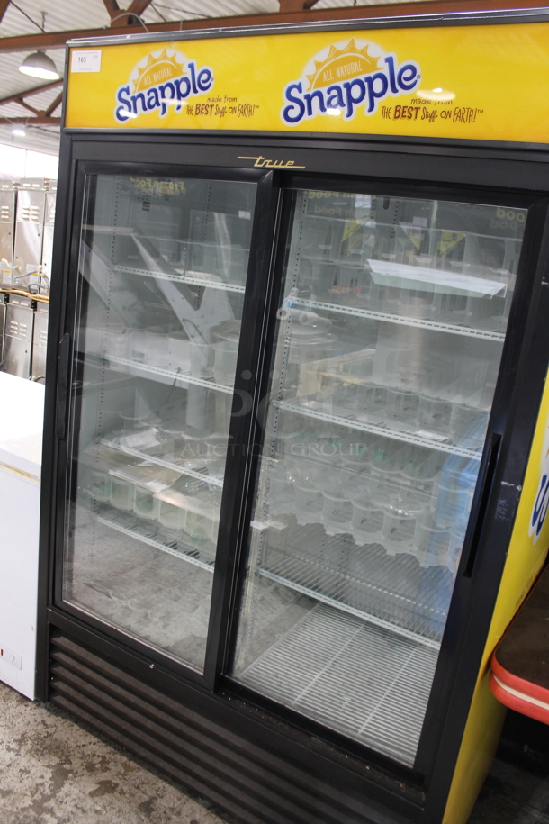 2016 True GDM-45-LD Metal Commercial 2 Door Reach In Cooler Merchandiser w/ Poly Coated Racks and Drink Sliders. 115 Volts, 1 Phase. Tested and Working!