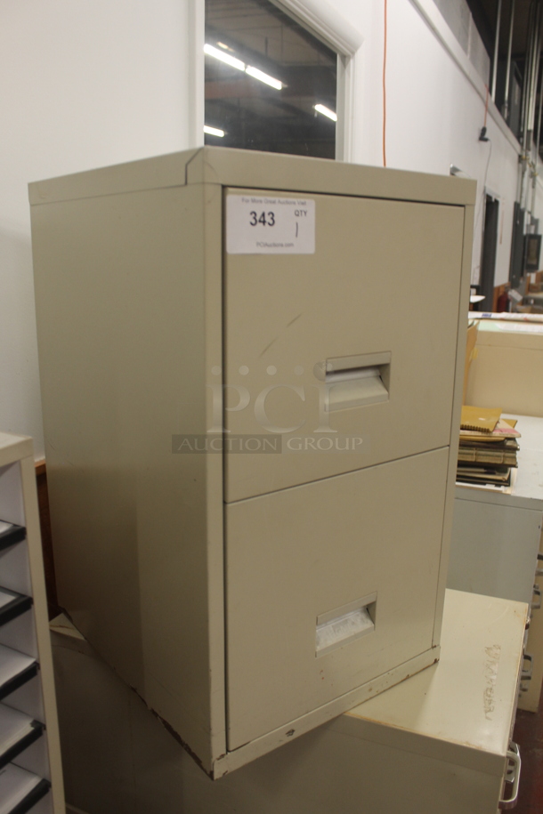 Tan Metal 2 Drawer Filing Cabinet. BUYER MUST REMOVE. - Image 2 of 4
