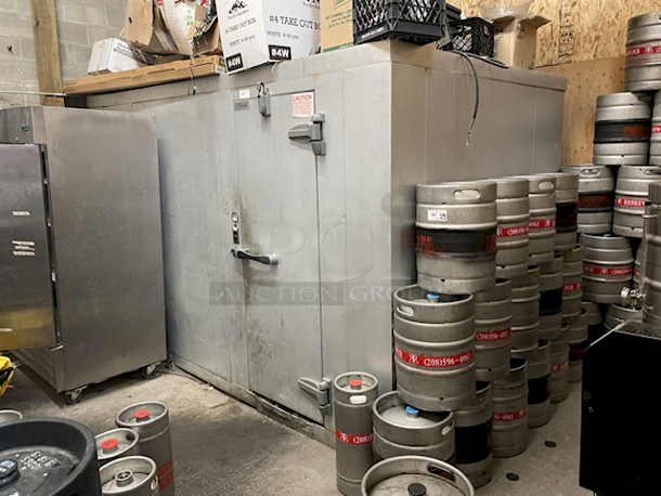 OUTSTANDING! Kolpak 8'x12' Self-Contained Walk-In Cooler, 115v 60hz, 1ph, 1amp. Includes Wire Shelving. In Perfect Working Order Until Business Closed. Freon Was Removed After Location Shutdown. 8ft x 12ft x 7ft-6-1/4" *Removal Is Customer's Responsibility - Contractors are available if needed.  - Image 1 of 5