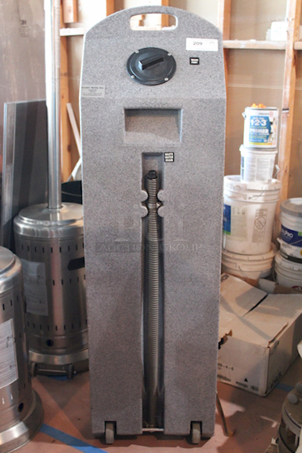 PERFECT! PolyJohn 15.5 Gallon Mobile Sink On  Heavy Duty Casters! Hands Free, Foot Pedal Activated. 18" x 20" x 62"
Unit Can Accommodate: Fresh Water Tank Capacity: 15.5 gallons, Waste Water Tank Capacity: 19 gallons, Soap Dispenser Capacity: 30 oz., Includes Paper Towel Dispenser.  - Image 9 of 12