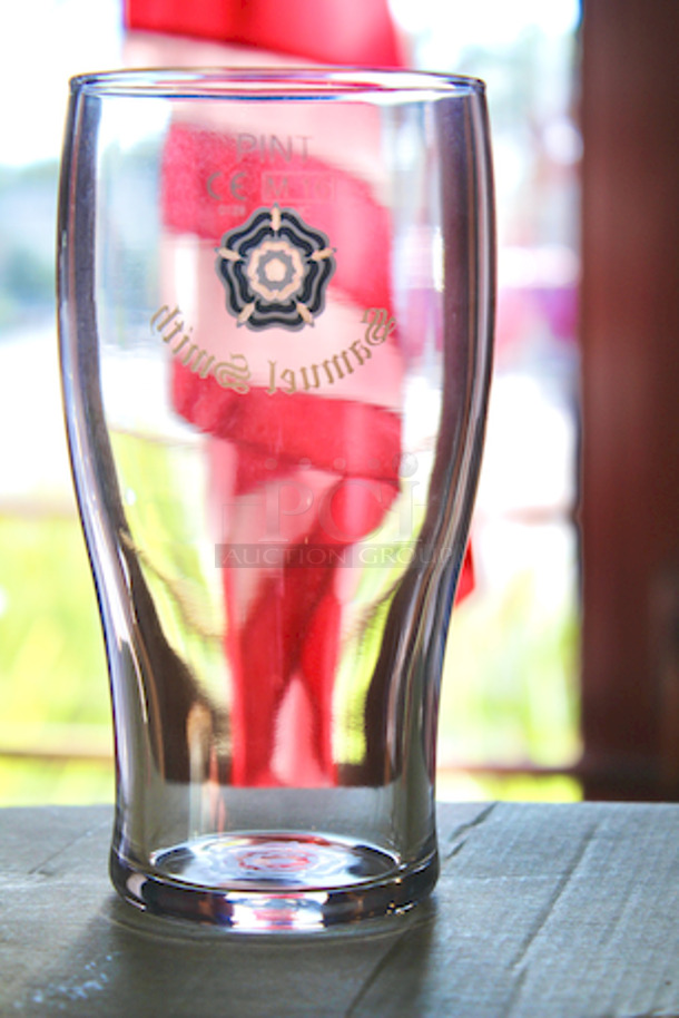 IMPERIAL PINTS! Arcoroc Samuel Smith Toughened Glass, 20oz, Decorated Tulip With Nucleation 
6x Your Bid - Image 2 of 4