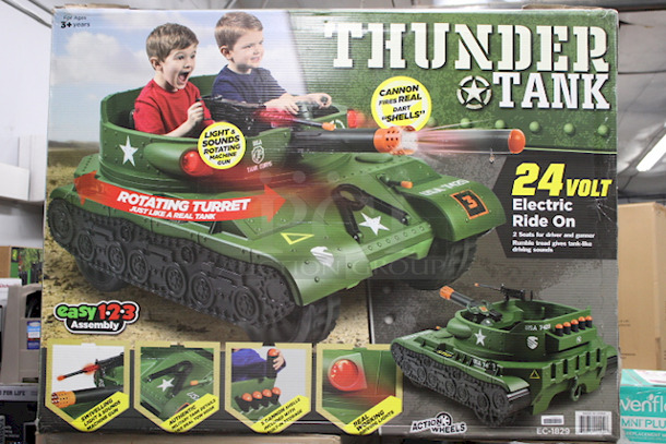 AWESOME!! Adventure Force 24 Volt Thunder Tank ARMY GREEN Ride-On With Working Cannon and Rotating Turret! - Image 1 of 4