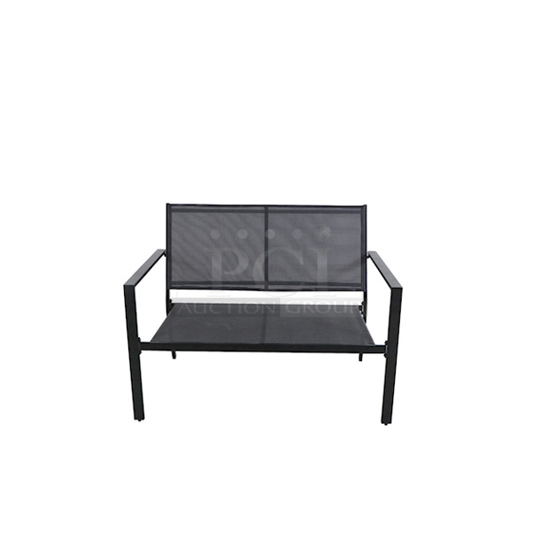 OUTSTANDING!! Mainstays Kingston Ridge 4-Piece Outdoor Conversation Set Patio Furniture with Grey Sling, Black Metal - Image 4 of 9