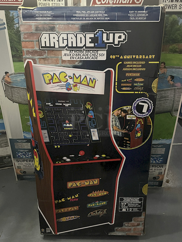 Arcade1UP 40th Anniversary Pac Man At Home Arcade. Games: Pac-Man, Pac-Man Plus, Pac & Pal, Pac-Land, Pacmania, Galaga, Super Pac-Man. Included In The Box: Arcade Cabinet (45.8