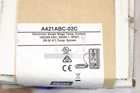 NEW-NEVER USED PENN Johnson Controls A421ABC-02C Line-Voltage Type 1 Temperature Control, 120/240 VAC, NEMA 1, SPDT, 2M (6’-6”) Temp. Sensor