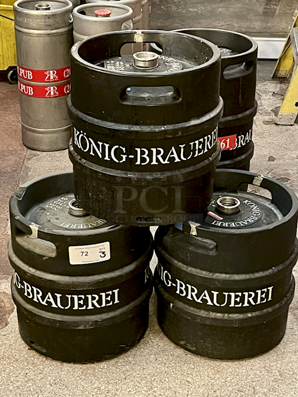 Set of (3) ¼ Barrel (7.75 Gal/30L) Polyurethane Coated Stacking Stainless Steel Type D Sanke Kegs - 3x Your Bid - Image 3 of 4