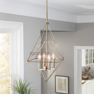 NEW & WAITING FOR YOU! allen + roth Palmsley 4-Light Soft Gold Modern/Contemporary Geometric Hanging Pendant Light . 2x Your Bid Fixture dimensions: 18-in W x 18-in D x 25-in H