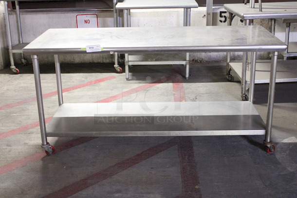 Stainless Steel Prep Table With Undershelf on Commercial Casters. 72x30x34
