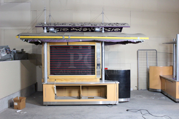 AMAZING! Kiosk With Point of Sales Station, Locking Drawers, Track Lighting. On Commercial Casters. 150x95-1/2x132. 115v Pictured With Drawers Taken Out. - Image 5 of 9