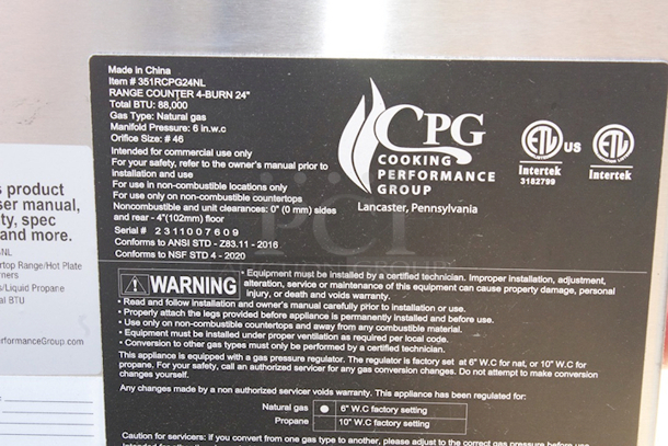 BRAND NEW SCRATCH & DENT! Cooking Performance Group R-CPG-24-NL 4 Burner Gas Countertop Range / Hot Plate - 88,000 BTU - Image 5 of 8