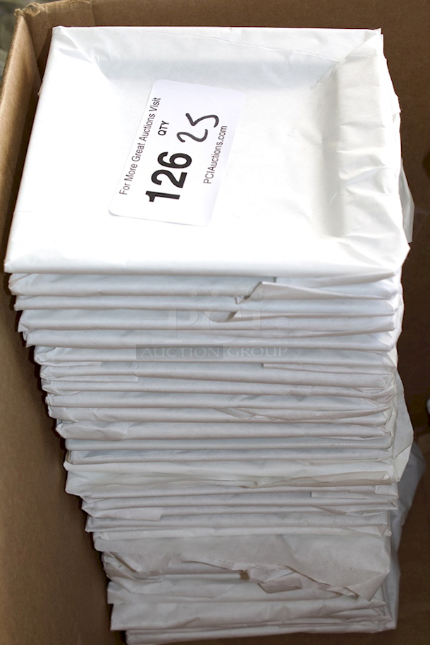 NEW! FULL BOX! CAC China Porcelain PNS-7 Princesquare 7" Bright White Square Porcelain Plates. 7x7x7/8 25x Your Bid - Image 1 of 2