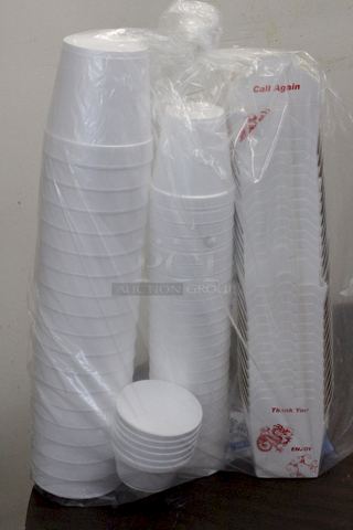 To Go Food Containers, Foam Cups and Microwavable Cartons. 