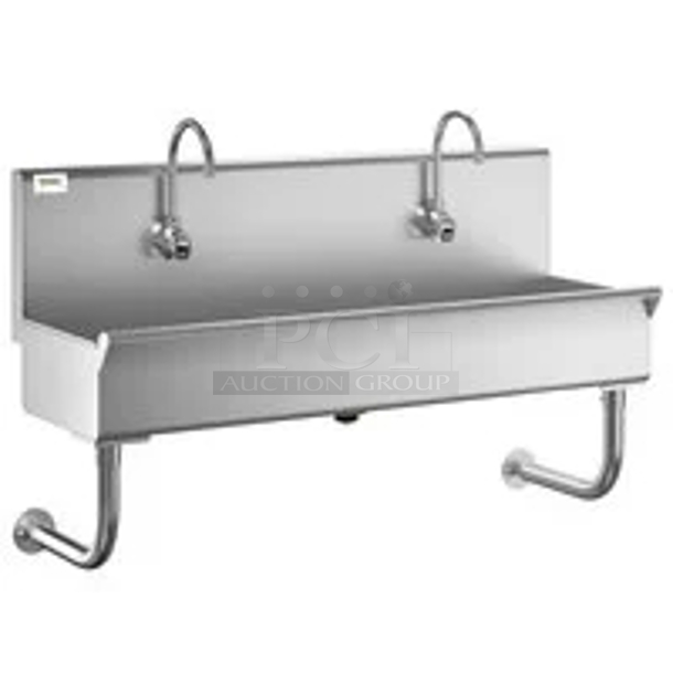 BRAND NEW SCRATCH & DENT! Regency 600HSMS1848 Stainless Steel Wall-Mounted 48" x 17 1/2" Hand Sink for (2) 8" Center Faucets. Minor Denting.  - Image 3 of 3