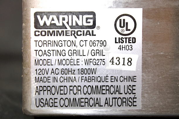 TOP OF THE LINE! Waring WFG275 Tostato Supremo Smooth Top & Bottom Sandwich Toasting Grill - 14" x 14" Cooking Surface - 120V, 1800W. 22”x18-1/2”x10” - Image 7 of 10