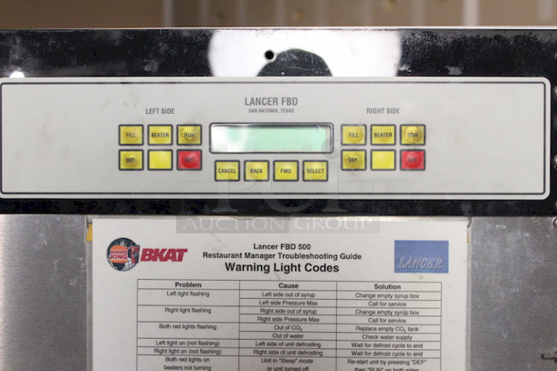 NICE! Lancer FBD500 Frozen Beverage Dispenser, 2 Flavors, On Cabinet With Commercial Casters, 208-230v/60Hz. 
20-1/4x30-1/2x67. Removed From Burger King In Working Order.  - Image 3 of 11