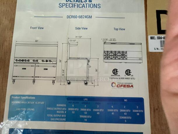 BRAND NEW SCRATCH -N- DENT STILL IN THE BOX Dukers DCR60-6B24GM 60″ Commercial Gas Range, Six Open Burners, 24″ Griddle - Image 3 of 5